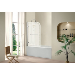 Шторка для ванной Cezares Retro V1 (80x145) (левая) матовое стекло с прозрачным узором (хром)