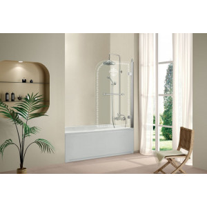 Шторка для ванной Cezares Retro V1 (80x145) (правая) прозрачное стекло с матовым узором (хром)